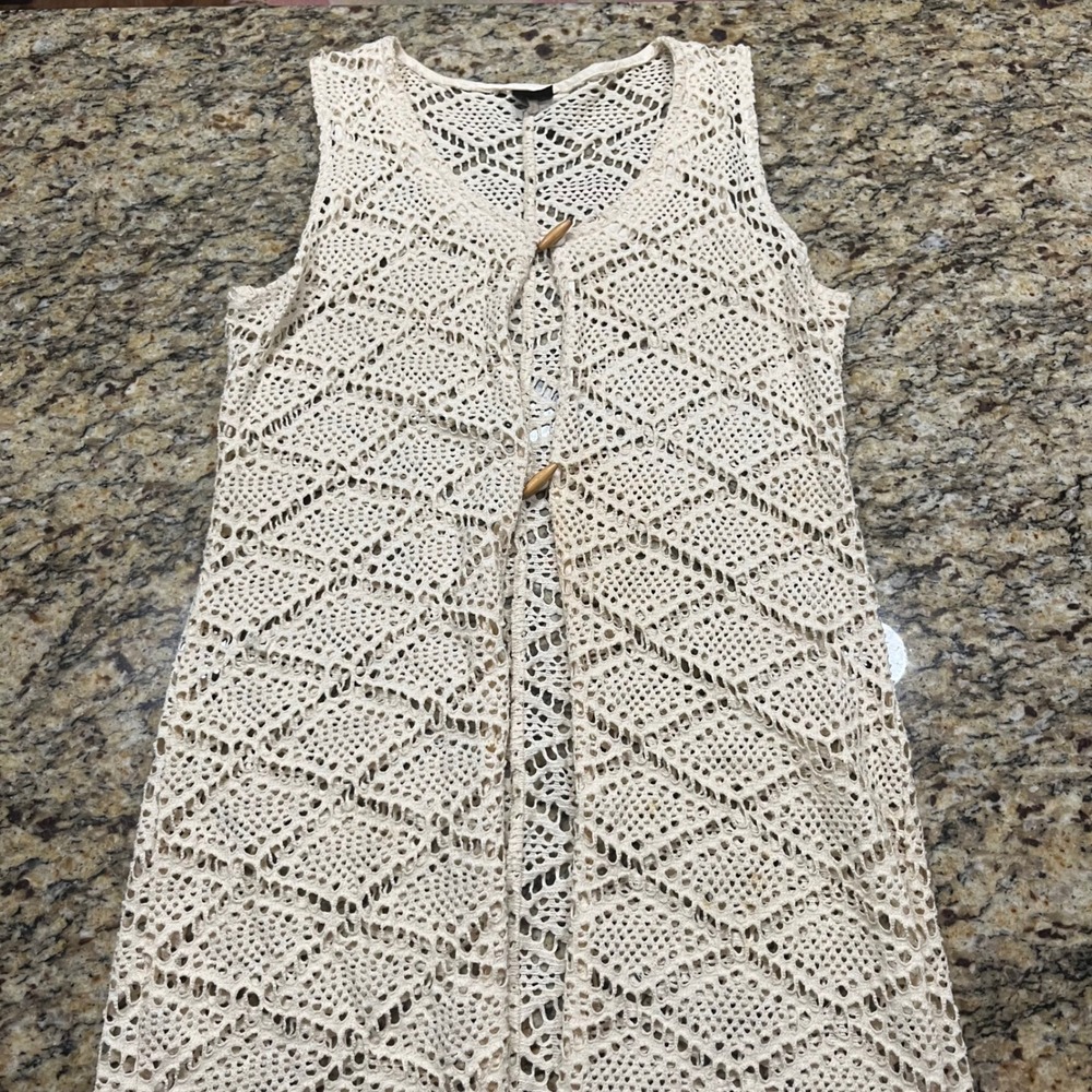 Dotti Womens Crochet Maxi Vest Cream Boho Toggle Front Sleeveless Cardigan Long
